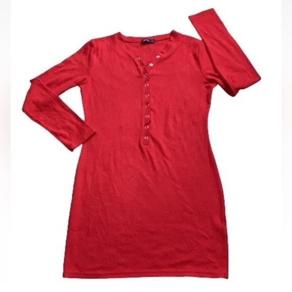 Doublju Women Red Casual Size Large Long Sleeve Sweater Dress Stretchy - Picture 2 of 12